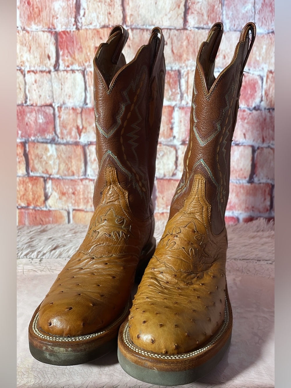 Lucchese Rowdy Ostrich Men's Brown Ostrich Leather Cowboy Boots